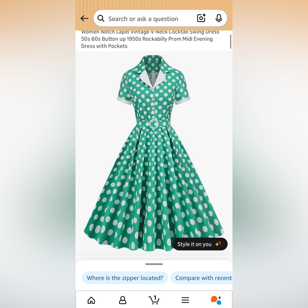 Green White Polka Dot Belted Shirt Dress